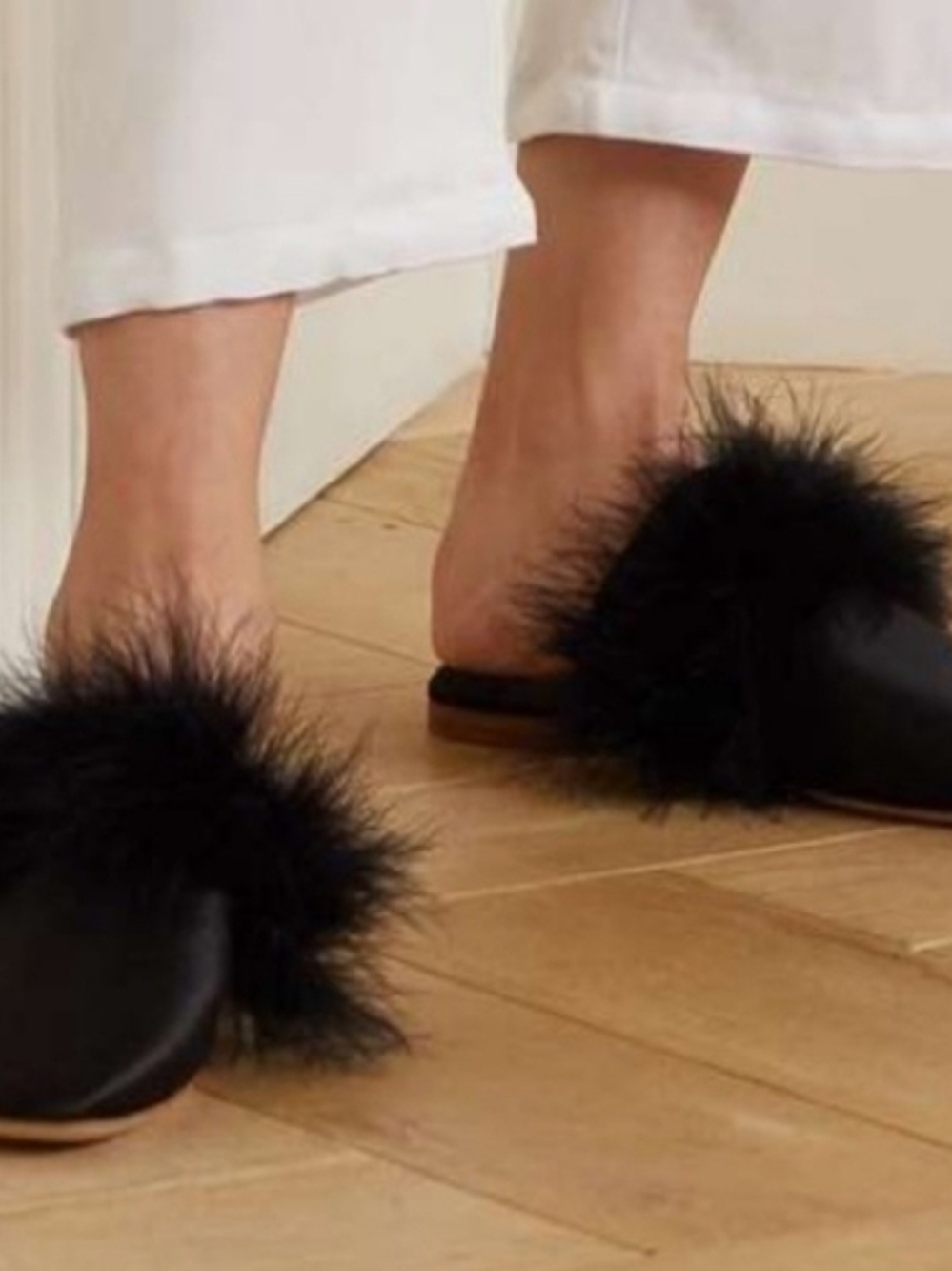 Sleeper Black Silk Satin Manon Feather Trim Slippers Size EU 40 US 10 UK 7.5 - Picture 9 of 9